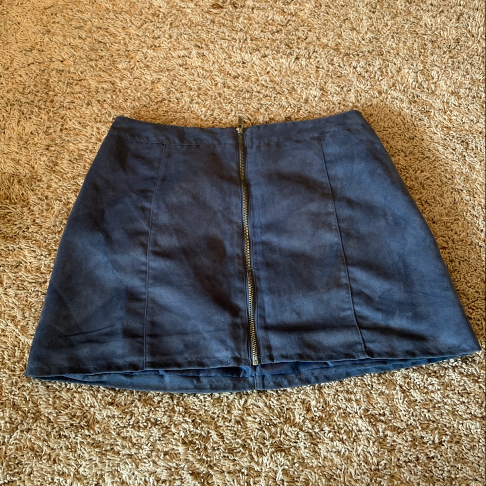 Suede blue zip up skirt